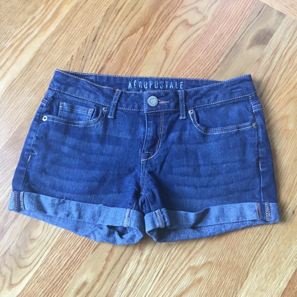 Aeropostale Dark Wash Rolled Cuff Denim Shorts